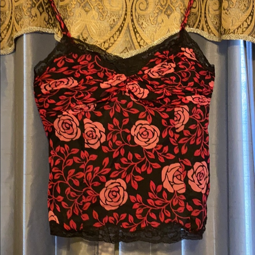 100% Silk Style & Co Rose, Black fashion Tank Top